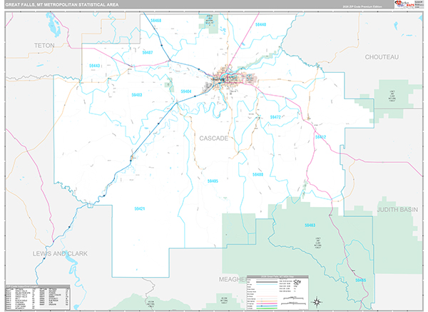 Great Falls, MT Metro Area Wall Map